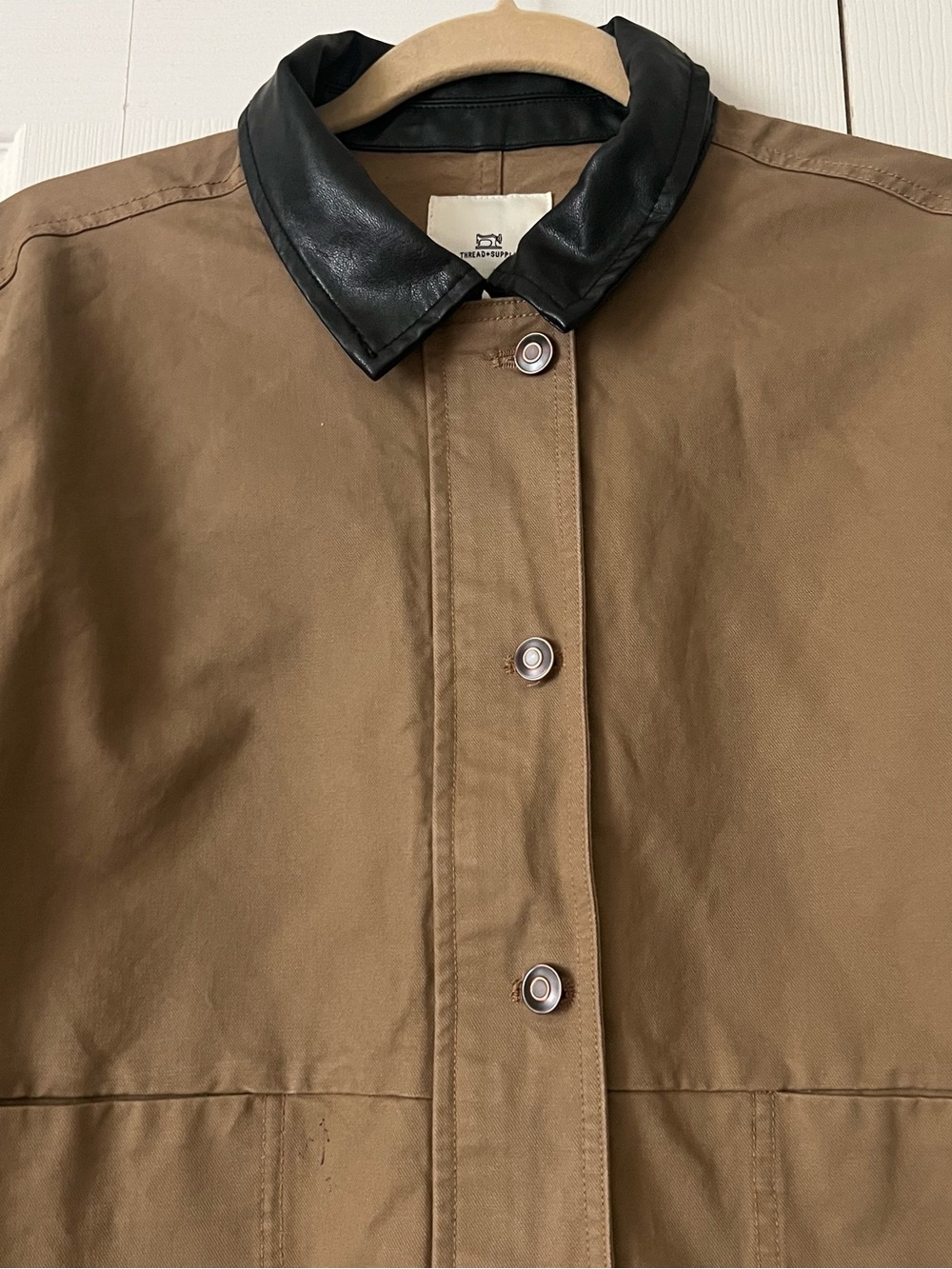Thread&Supply Women’s Khaki Utility Jacket with Black Collar - Picture 3 of 6